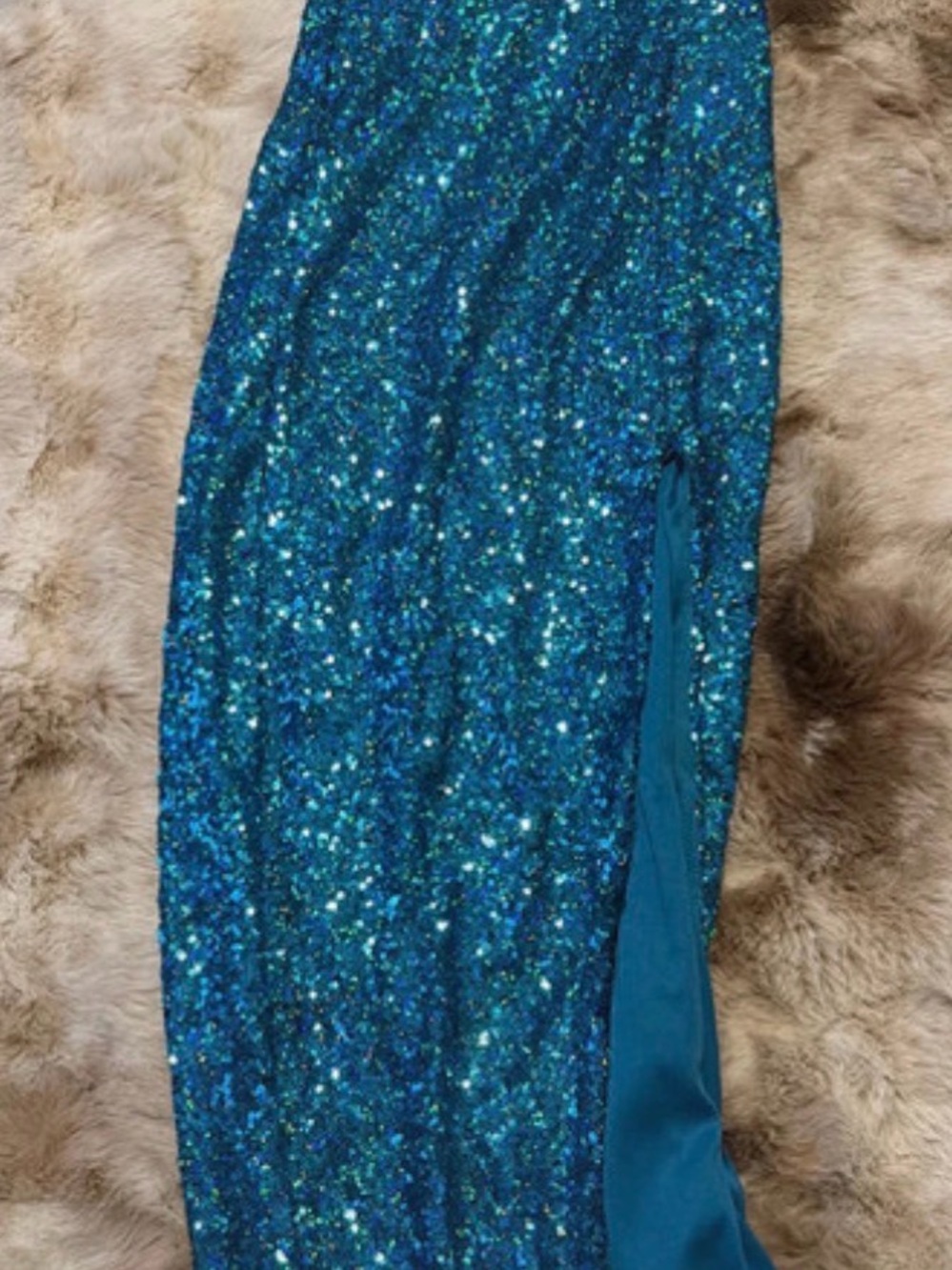 Emerald Sundae Teal Sequin Maxi Skirt with Side Slit